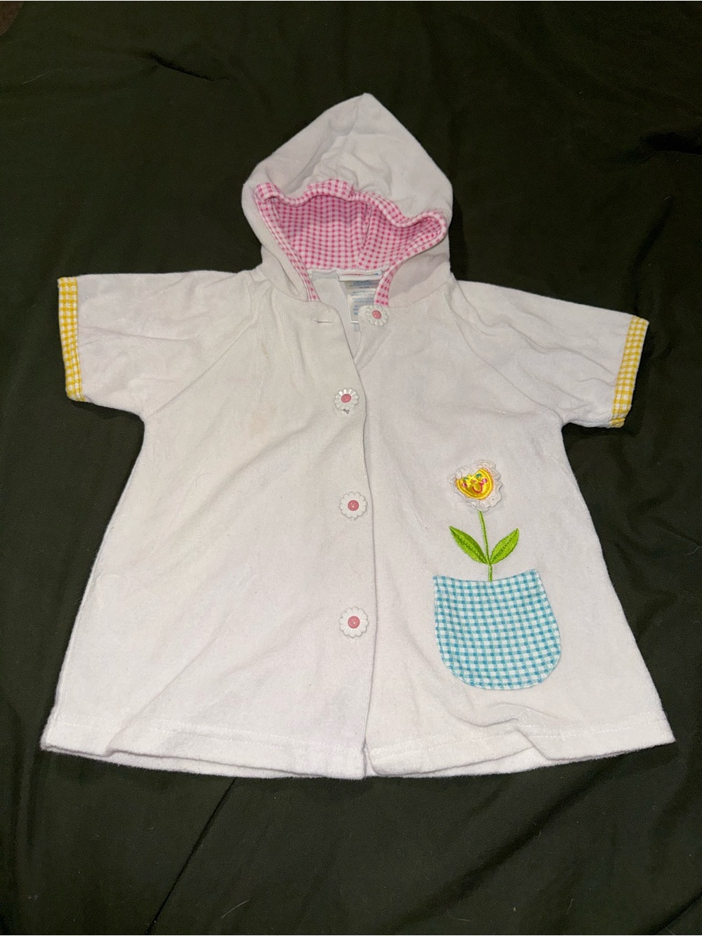 Tropical Escape White Baby Hooded Towel with Pink Gingham